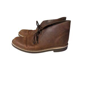 Clarks Mens 10 Dark Brown Leather Desert Boots Lace-Up Casual Style